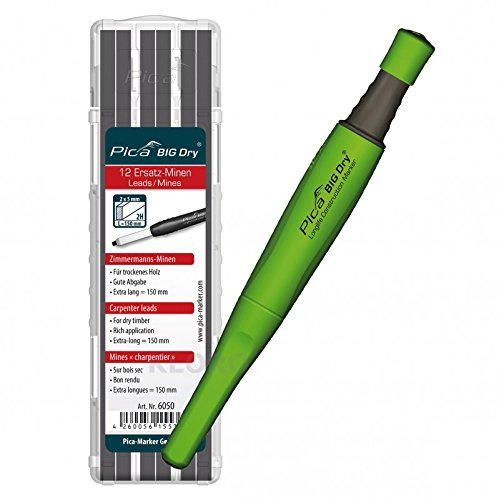 PICA-BIG Dry® 1 x Marker + 12 Zimmermanns-Ersatzminen 2H 6050 für trockenes Holz
