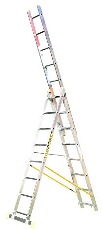 BPS Access Solutions Kombileiter, Ausziehleiter/Trittleiter/freistehende Leiter in einem, 10 Sprossen je Abschnitt (8 Stufen)