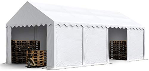 TOOLPORT Carpa almacén 4x8 m PVC 700 N Impermeable Blanco Carpa de Almacenamiento