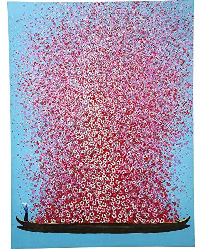 Kare Design Cuadro Barco de Flores Tocadas, Azul/Rosa, Cuadro de lienzo, Pintura acrílica, Detalles pintados a mano, rectangular, 160x120 cm