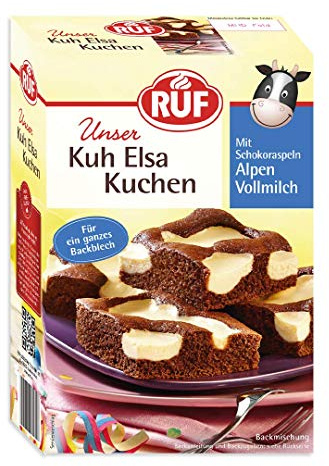 RUF Kuh Elsa Kuchen, Schokokuchen mit Kuhflecken aus Quarkcreme und Schokoraspeln aus Alpenvollmilch-Schokolade, für ein ganzes Backblech, 6 x 775g