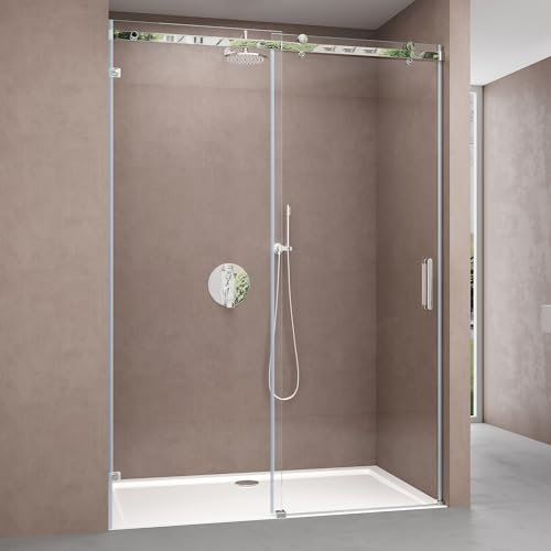 Sogood Porte de Douche Transparent pour Niche 115cm Paroi de Douche avec Porte Coulissante Teramo4-2 en Verre de Sécurité Anticalcaire 115x195cm