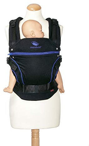 manduca Babytrage > BlackLine AbsoluteBlue (Auslaufmodell) < Bauchtrage Hüft- und Rückentrage, Baby- und Kindertrage von 3,5 kg bis 20 kg, schwarz / blau