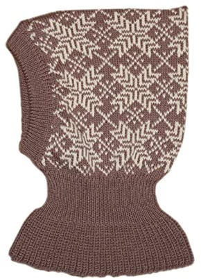 100% Merino Wool Balaclava Children Knit Winter hat Scarf ski (L, Brown-Natural White)