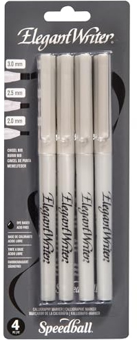 Speedball Elegant Writer Acid-Free Non-Toxic Water Based Calligraphy Marker, Chisel Tip, Assorted Size, Black, Set of 4