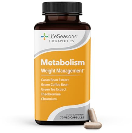 Metabolism - Weight Control Support & Energy Boosting Supplement - Natural Appetite Suppressant - Curbs Cravings - Green Tea, Coffee Bean, Chromium, Cacao & Theobromine - 70 Capsules