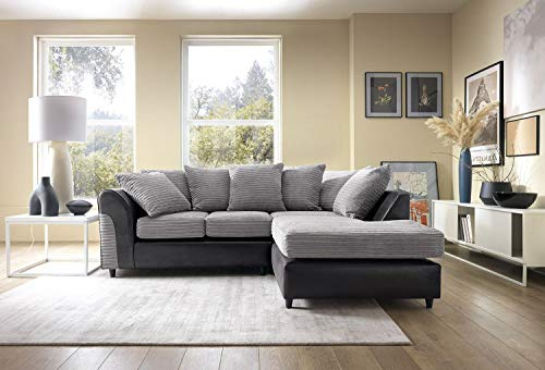 Abakus Direct Harvey Jumbo Cord Corner Group Sofa Right and Left in Grey and Black Fabric (Black Right)