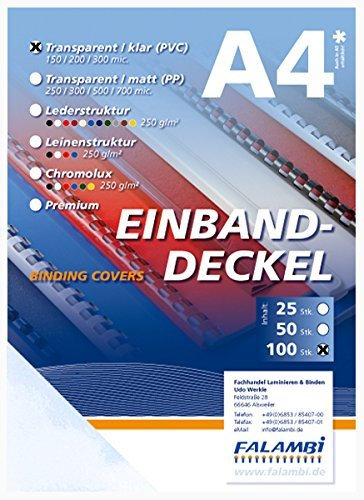 100 Einbanddeckel-Klarsichtfolie, DIN A4, transparent-klar, 0.2 mm