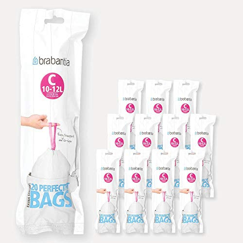 Brabantia - Lot de 12 rouleaux de 20 sacs poubelle 10/12 l blanc code C (dont 1 offert)