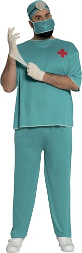 FIESTAS GUIRCA | Disfraz de Cirujano Adulto (52-54/L) - Camiseta, Gorro, Mascarilla y Pantalón - Disfraces de Doctor y Médico para Halloween, Carnaval y Fiestas de Disfraces - Ideal para Hombres