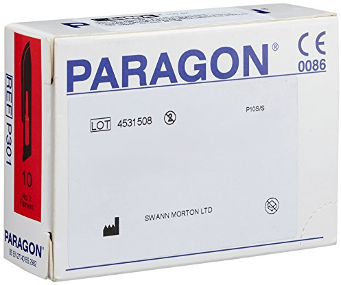 Paragon - Einweg-Skalpellklingen, steril, Größe Nr. 10, Edelstahl, Gammastrahlensterilisiert, Packung mit 100 Klingen in Einzelbeuteln
