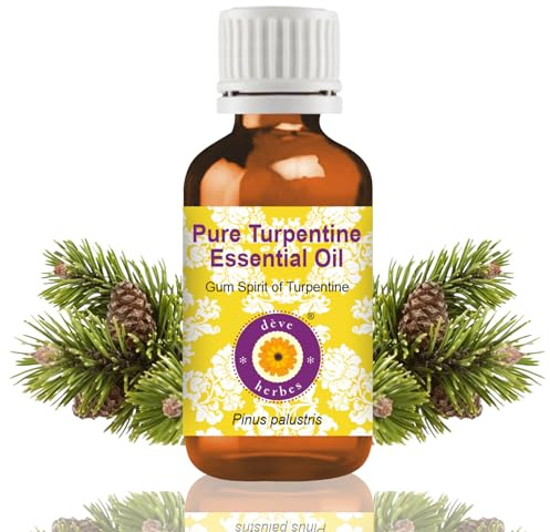 Deve Herbes Turpentine Essential Oil (Pinus palustris)-Gum Spirit of Turpentine Pure Non-Sticky Non-Greasy Lightweight Men & Women All Skin Types Steam Distilled 100ml Colorless