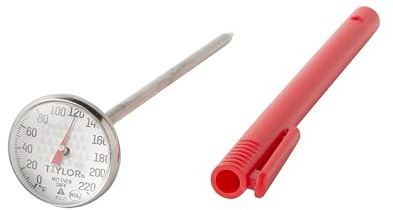 Taylor Termometro analogico da cucina per carne, barbecue, cottura istantanea, con clip per tasca rossa, quadrante da 2,5 cm