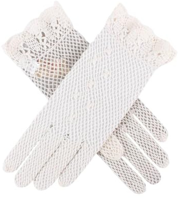 Dents – Guanti da donna, corti, in cotone all’uncinetto, stile vintage, ideali per abito da matrimonio/sera Ecru/Cream Taglia unica
