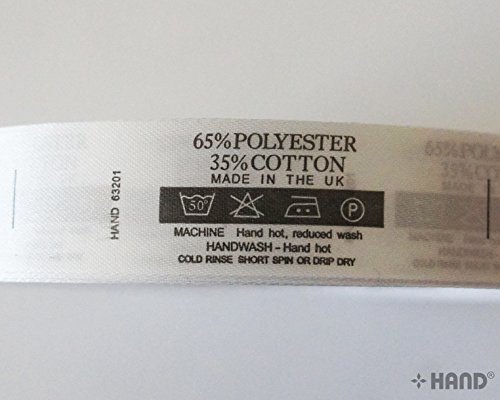 Fabric Printed Wash Care Labels 65% Polyester 35% Cotton, 50 Degree, DO NOT Bleach, 2 Dots Iron, Tumble Dry, 20mmWx67mmL, Roll of 2000 – Get The Deal!