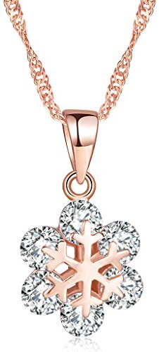 Unendlich U Elegant Schneeflock Damen Halskette 925 Sterling Silber Zirkonia Blume Anhänger Kettenanhänger, Rosegold
