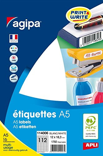 APLI - 114006 - Etiquettes blanches multi usage 12x18,3 mm - 16 feuilles - Coins: Arrondis