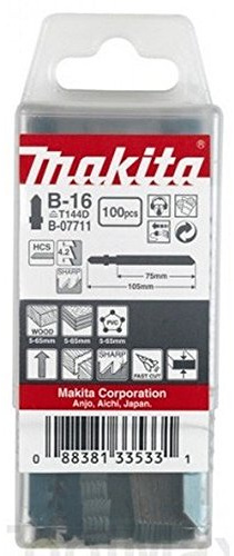 Makita B-07711 Stichsägeblatt B-16 HCS 100 Stück, Universalblatt für schnelle Schnitte in alle Holzarten und Kunststoff von 5 bis 65 mm Materialstärke