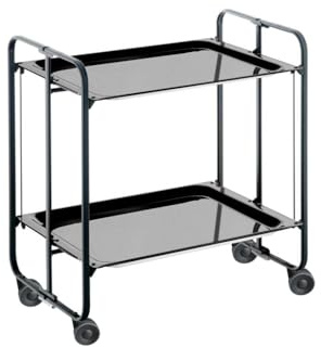 DON HIERRO - Klappbarer Rolltisch Bauhaus, 2 Ablagen, Gestell schwarz-schwarz