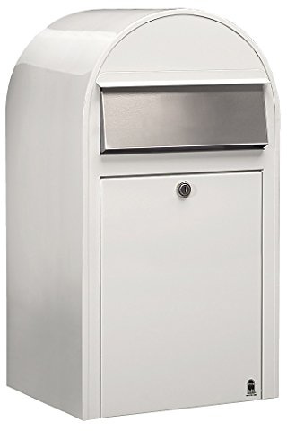 Bobi Grande Briefkasten RAL 9016 weiß, Klappe aus Edelstahl Wandbriefkasten