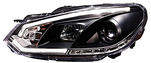 AUTO-STYLE Satz Scheinwerfer inkl. TFL 'Light-Bar' kompatibel mit Volkswagen Golf VI 2008-2012 - Schwarz - inkl. Stellmotor