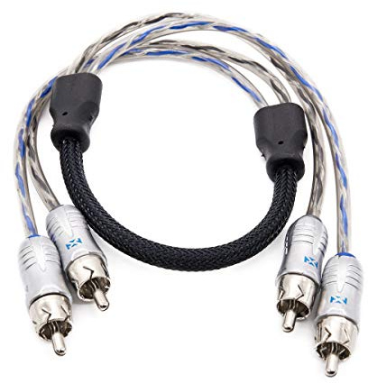 NVX® XIX205 1.64 ft (0.5 meter) Oxygen Free Copper 2-Channel Double Twisted Pair X-Series Car Audio RCA Audio Interconnect Cable with Shielded Noise Reduction and Split-tip Silver-Plated Machined ends