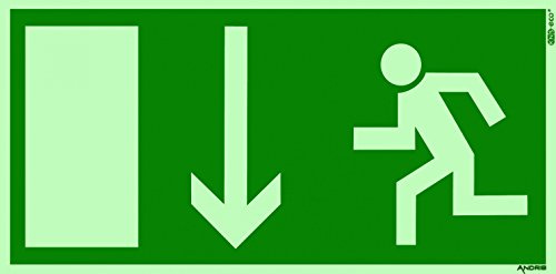 Orig. ANDRIS® Marken-Piktogramm/Symbolschild Fluchtweg/Notausgang/Rettungsweg Symbol nach unten DIN Kunststoffschild lang nachleuchtend 300x150mm