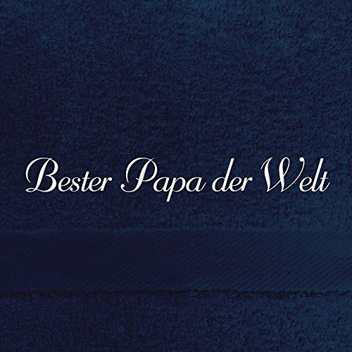 digital print Handtuch mit Namen Bester Papa der Welt Bestickt, 50x100 cm, dunkelblau, extra Flauschige 550 g/qm Baumwolle (100%), Badetuch mit Namen besticken, Duschtuch mit Bestickung