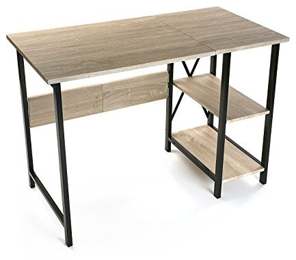 Versa Cardiff Schreibtisch für den Computer, Arbeitstisch Kompakter tisch Büro, Klappbar, Maßnahmen (H x L x B) 55 x 108,5 x 15 cm, Holz und Metall, Farbe: Braun