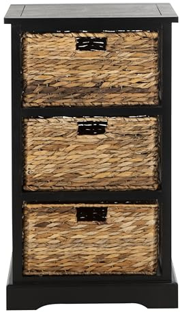 SAFAVIEH Home Collection – Halle Distressed Black Storage Side Table with Wicker Baskets, Farmhouse Accent Storage, Fully Assembled (AMH5738A)