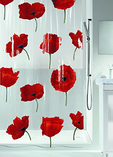 Spirella Anti-Schimmel Duschvorhang Poppy Cinnabar Anti-Bakteriell, waschbar, wasserdicht PVC 180x200cm, Rot