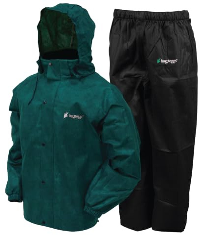 FROGG TOGGS Men's Classic All-Sport Waterproof Breathable Rain Suit , Dark Green Jacket/Black Pants, Medium