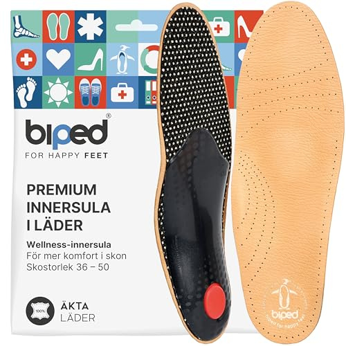 biped Premium ortopediska iläggssulor i äkta läder – Fotvalvsstöd med framfotskudde och hälkopp – Komfortsulor som lindrar smärta i fötterna z1706(47)