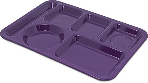 Carlisle FoodService Products Plastic Meal Tray Left-Handed Heavyweight Lunch Tray with 6-Compartments for Schools, Cafeterias, and Dining Halls, Melamine, 14 x 10 Inches, Purple, (Pack of 12)