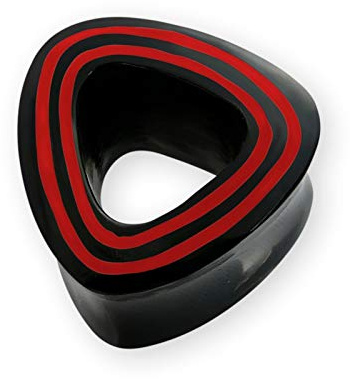 Fly Style Flesh-Tunnel Dreieck Ohr Plug aus Horn mit rotem Knochen Inlays
