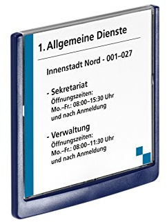 Durable 486207 Identificador para puertas CLICK SIGN 149x148.5 mm, para pegar o atornillar, azul oscuro | Placa de plástico para oficina con adhesivo o tornillos, incluye kit de montaje para placas Duraprint
