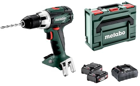 metabo Akku-Bohrschrauber BS 18 LT Compact - 18 V, 60 Nm Drehmoment, 13 mm Schnellspannbohrfutter, 2 Gänge - LED-Licht, Gürtelhaken, Bitdepot, kompakt & kraftvoll - Inkl. 2 Akkus, Ladegerät, metaBOX