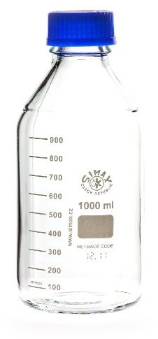 Birsppy FVLFIL Laborgewindeflaschen mit blauer Kappe und Ring 1000 ml, aus Borosilikatglas, blauer Ausgießring, Gewindeflasche, Glasflasche