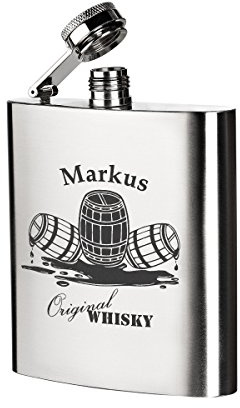 polar-effekt Edelstahl Flachmann mit Personalisierte Gravur - Schnapsflasche 200 ml Geschenk für Männer, für Papa oder Freund zum Geburtstag - Motiv Whiskyfass