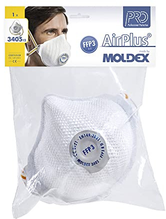 Moldex Atemschutzmaske Air Plus FFP3 R D mit Klimaventil 1 Stück, 3405 12