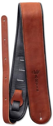 MARTIN Gitarrengurt aus schwarzem, gealtertem Leder mit schwarzem Wildlederfutter, geprägtes Martin-Logo, sehr bequemer Lived-In-Effekt (A0028)