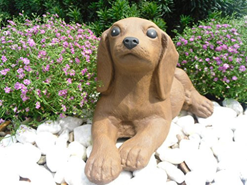 STEINFIGUREN SPICKER Steinfigur Hund Welpe 124/2, Gartenfigur Steinguss Tierfigur Braun Patina