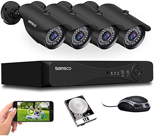 SANSCO 5MP 8 Channel DVR Outdoor CCTV Camera System with 1TB Hard Drive, 4x 3K Home Security Camera, Waterproof, Face Human Detection, USB Backup, Remote Access, Email & APP Alert, Metal Housing