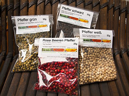 Pfeffer körner ganz Set, schwarz, grün, weiss, rot Premium Gewürzkontor München