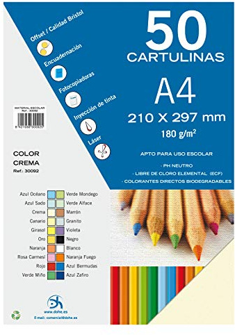 Dohe - A4-Karton, cremefarben, für Bastel- und Druckarbeiten (50 Stück) - 21 x 29,7 cm - 180 g/m² - Büromaterial
