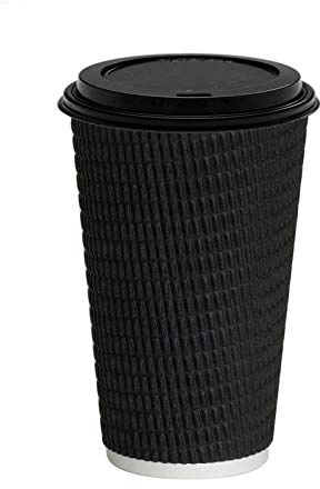 HYDMALDOU Disposable Coffee Cups 16oz with Black Lids x50