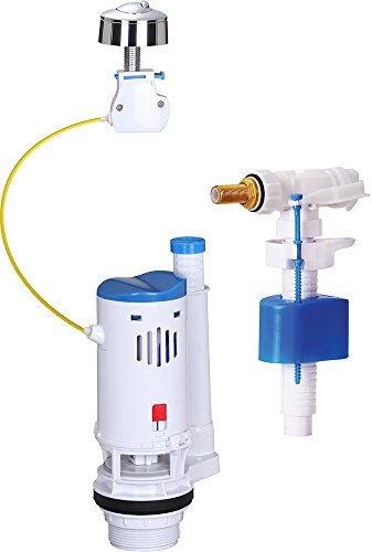 Edouard Rousseau - Ensemble Mécanisme de Chasse d’Eau à Bouton Poussoir + Robinet Flotteur pour Réservoir WC Apparent - Chasse d’Eau Double Débit (3L/6L) - Clapet Anti-Refoulement - Norme NF