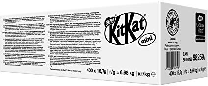 Nestlé KitKat Mini Schokoriegel Milchschokolade, knuspriger Schokoriegel, mit Milchschokolade, Großpackung mit 400 Riegeln in einer Box (1x6,68kg à 400x16,7g)