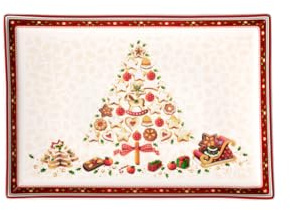 Villeroy & Boch - Winter Bakery Delight Gebäckplatte Rechteckig Rot und Grün, Mikrowellensicher, Weihnachtsgeschirr, Servierplatte Groß, Servierteller, Kuchenplatte Weihnachten, Premium Porzellan
