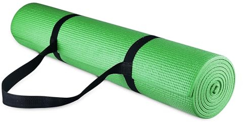 BalanceFrom GoYoga All Purpose High Density Non-Slip Exercise Yoga Mat with Carrying Strap, 1/4, Green